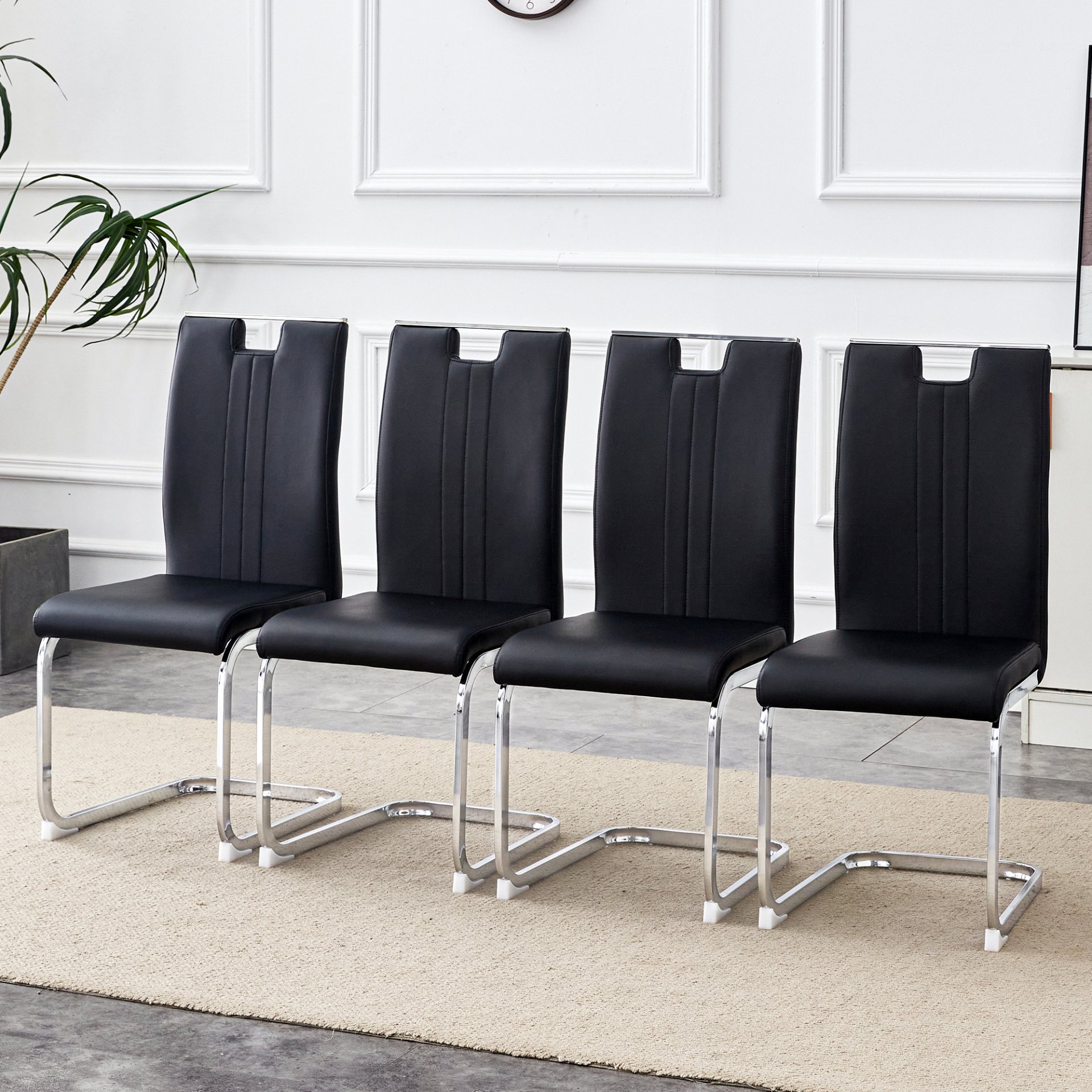 (Set of 4) Material Bow Shaped Chairs Perfectly Integrated Into Industrial And Modern Home Design - Black - Image 2
