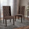 Elegant Tufted Dining Chair (Set of 2) With High Backrest - Dark Brown - Image 2