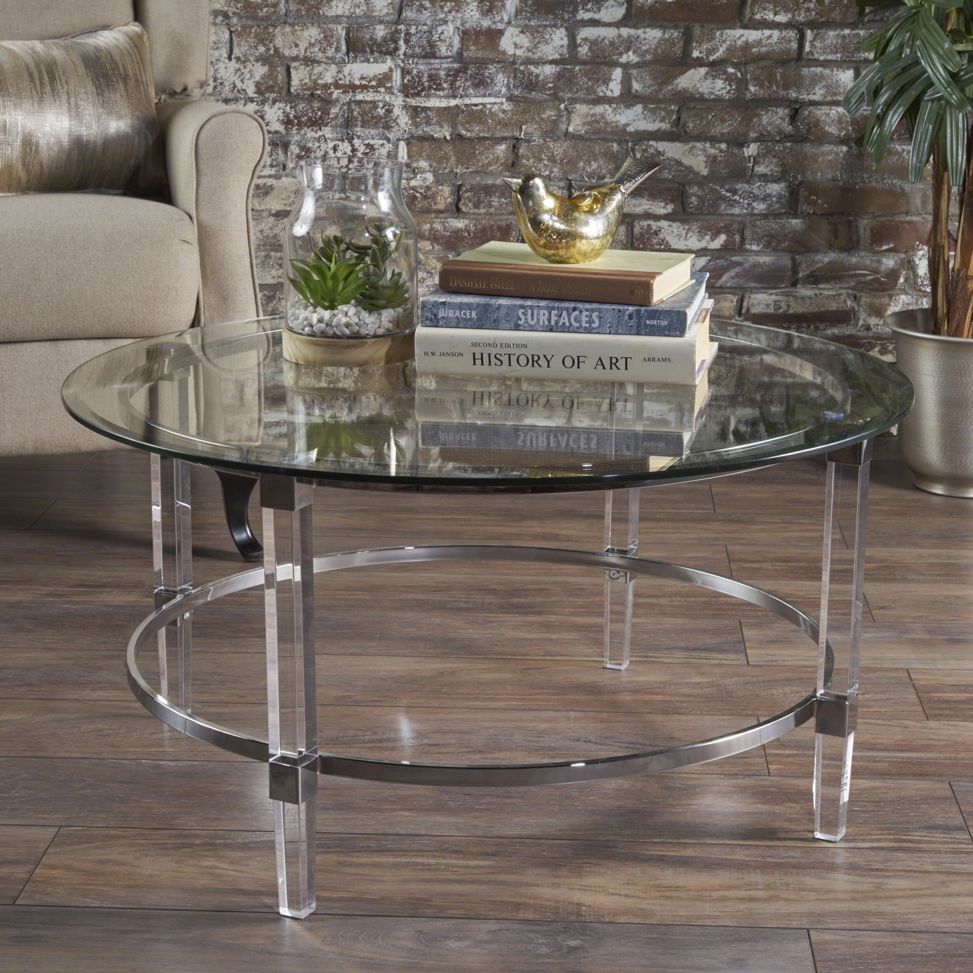 Tempered Glass Round Coffee Table With Four Legs - Clear - Image 2