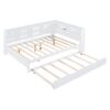 Wooden Full Size Daybed With Twin Size Trundle, Daybed With Storage Shelf And USB Charging Ports - White - Image 10
