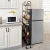 6 Tier Rolling Cart Gap Kitchen Slim Slide Out Storage Tower Rack With Wheels, 6 Baskets, Kitchen, Bathroom Laundry Narrow Piaces Utility Cart - Black - Image 2