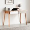 Computer Desk Large Size Office Desk With 2 Drawers, Modern Simple Style PC Table With Gap Design For Home Office - White / Gray - Image 2