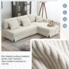 Modern L-Shaped Corduroy Sofa With Reversible Chaise, 4 Seat Upholstered Sectional Indoor Furniture, Convertible Sleeper Couch With Pillows - Beige - Image 17
