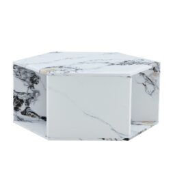 Hexagonal Coffee Table With Pattern Stickers And Multi Hole Design For Extra Storage - White