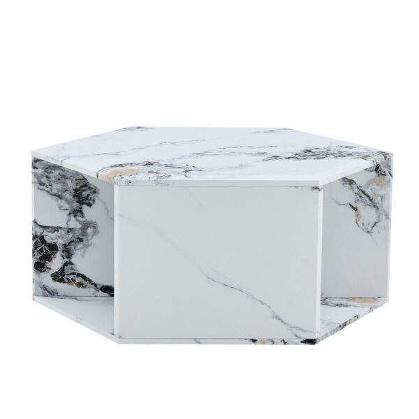 Hexagonal Coffee Table With Pattern Stickers And Multi Hole Design For Extra Storage - White
