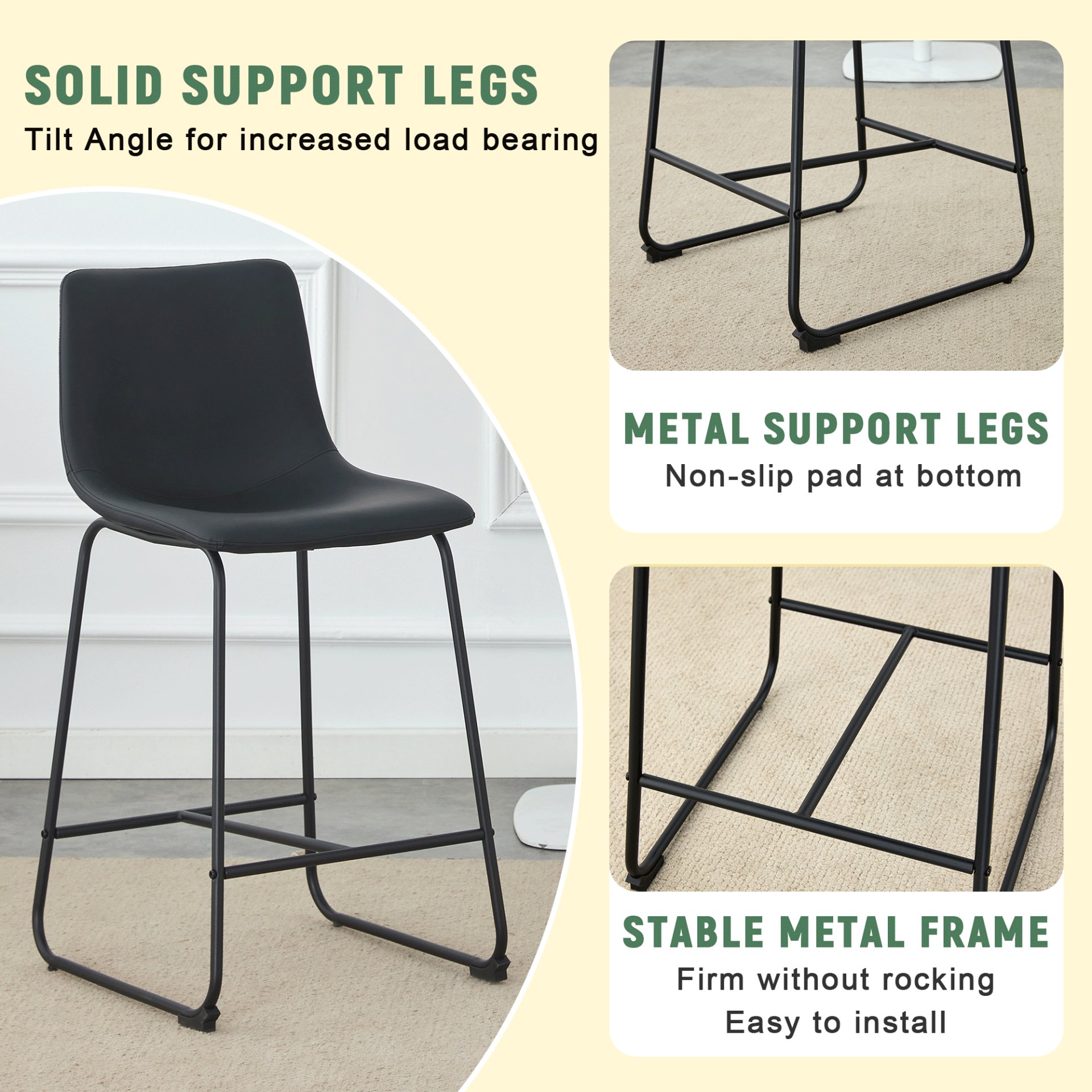 (Set of 2) Modern Minimalist Style Material Bar Stools, Suitable For Kitchen, Bar And Modern Home Design - Black - Image 10