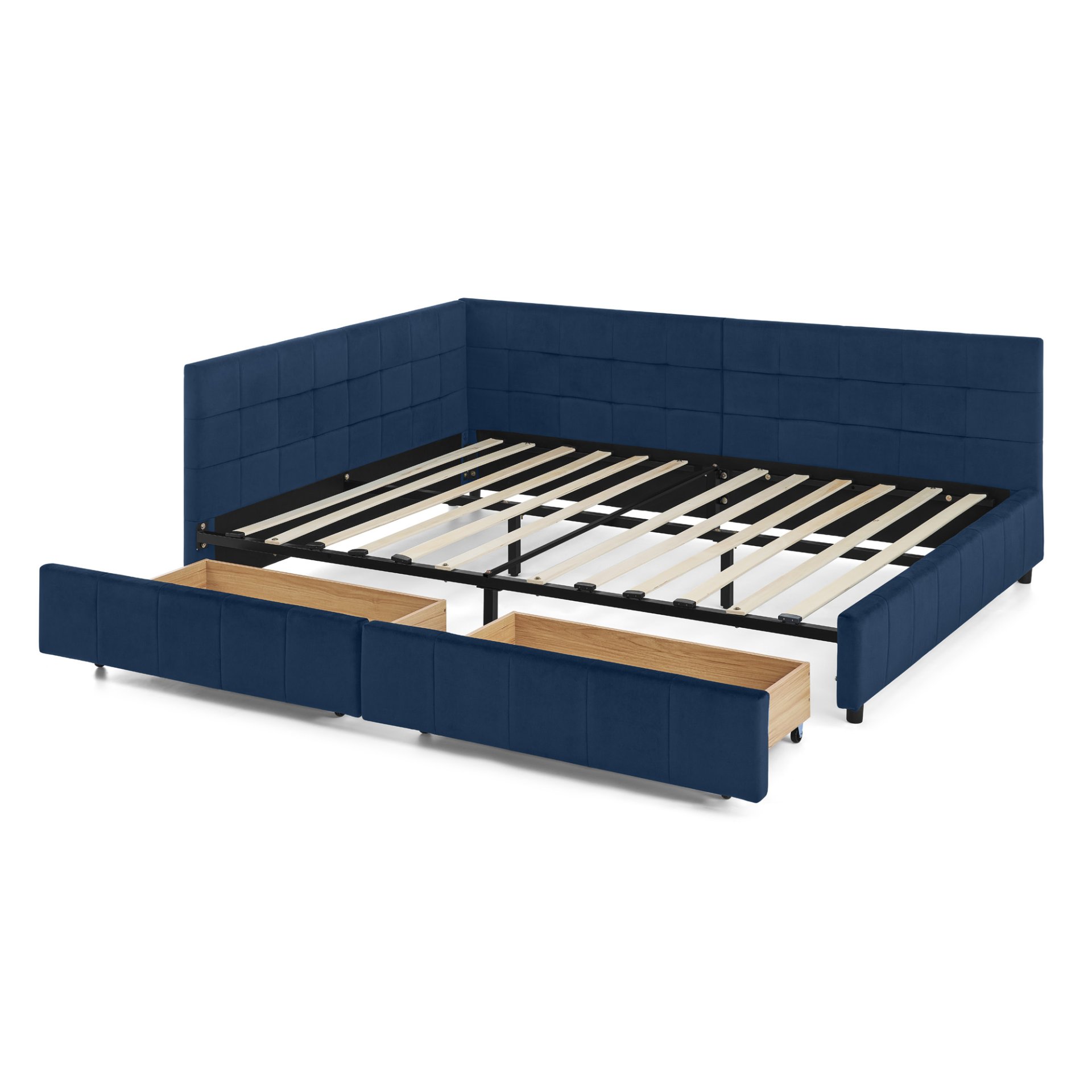 Mid Century Upholstered Tufted Full Size Storage Bed Frame With Velvet - Dark Blue - Image 14