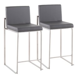 Fuji - Contemporary High Back Counter Stool (Set of 2) - Gray - Faux Leather