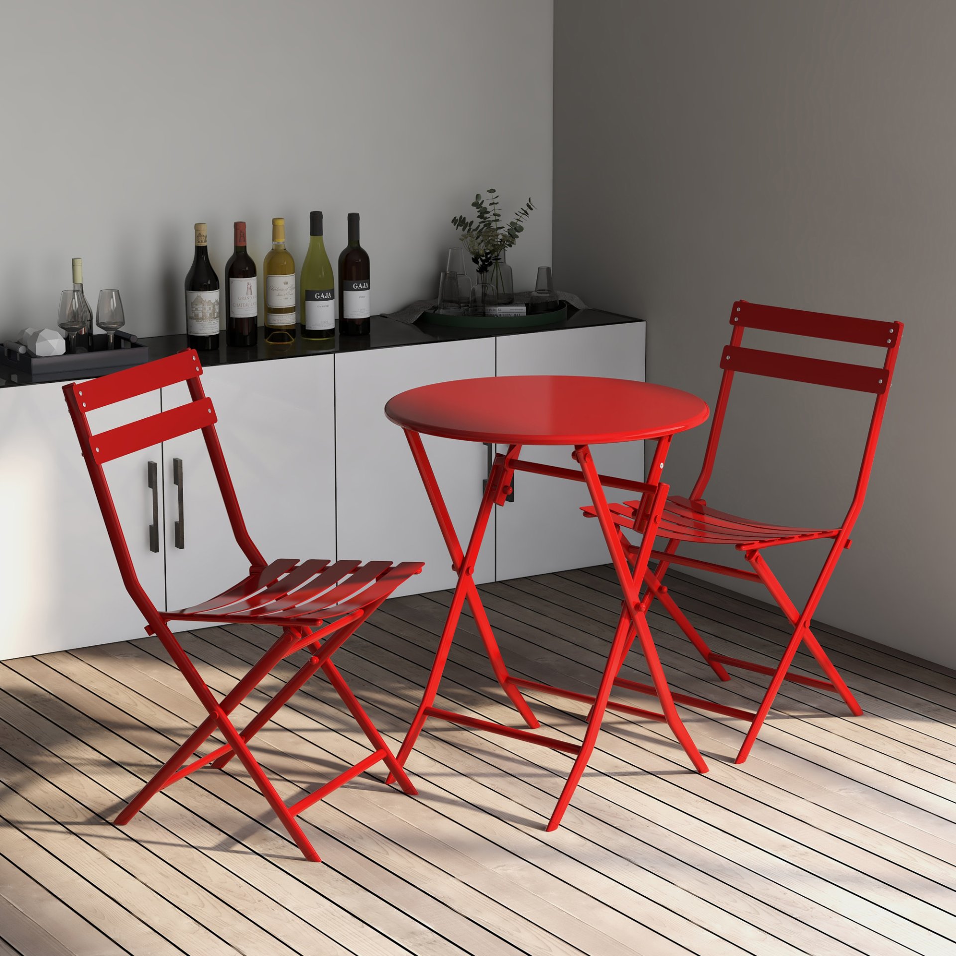 3 Piece Patio Bistro Set Of Foldable Round Table And Chairs - Red - Image 6