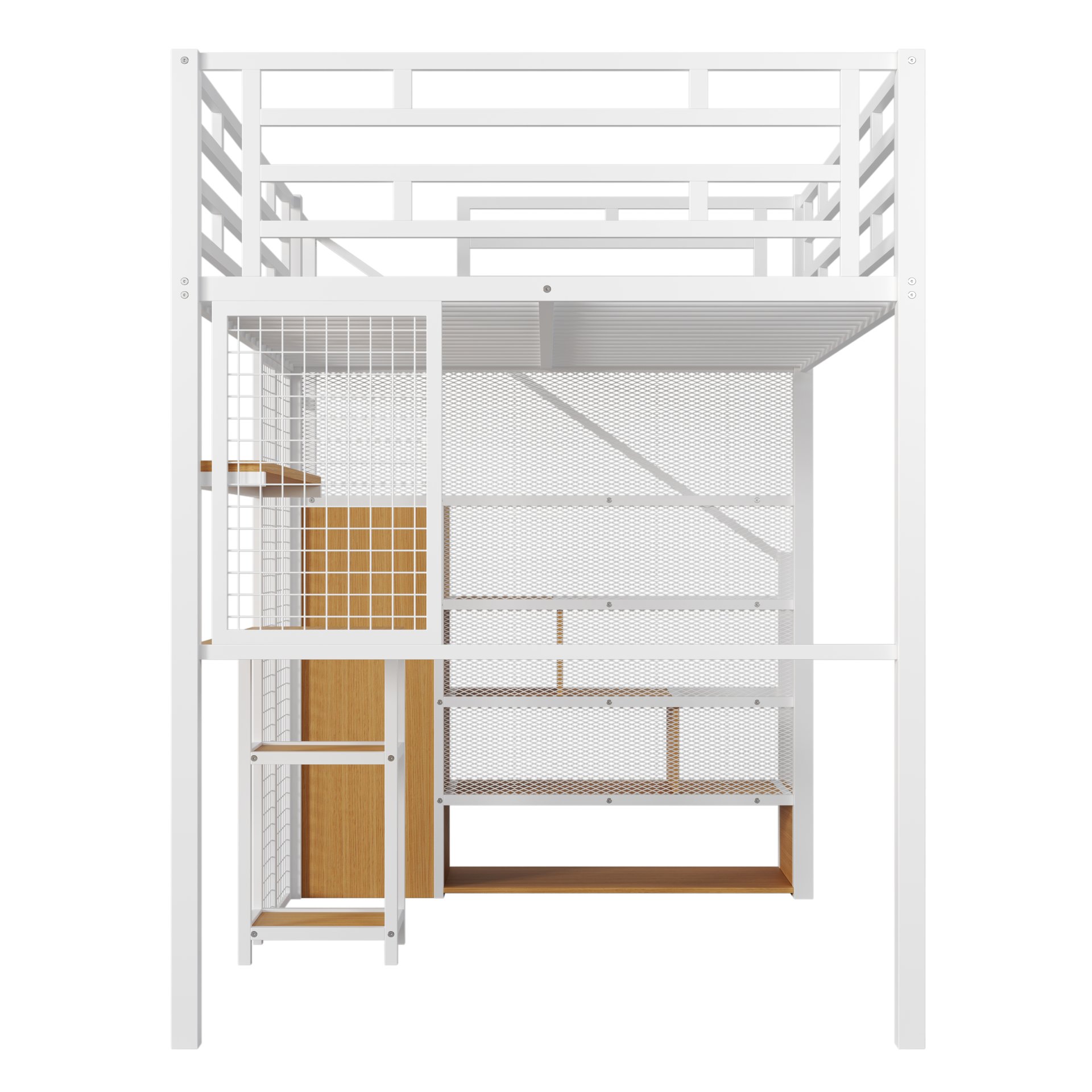 Full Size Metal Loft Bed With Wardrobe, Desk, Storage Shelves - White - Image 11