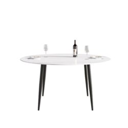 59.05" Modern Man-Made Stone Round Metal Dining Table-Position For 6 People - White / Black