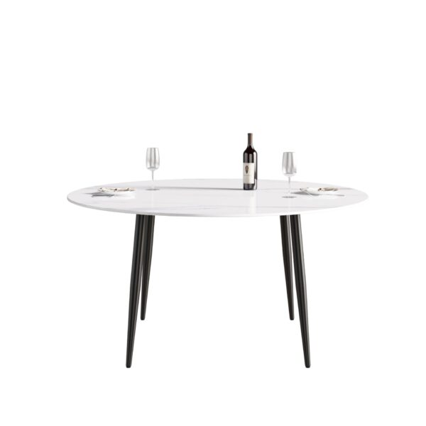 59.05" Modern Man-Made Stone Round Metal Dining Table-Position For 6 People - White / Black