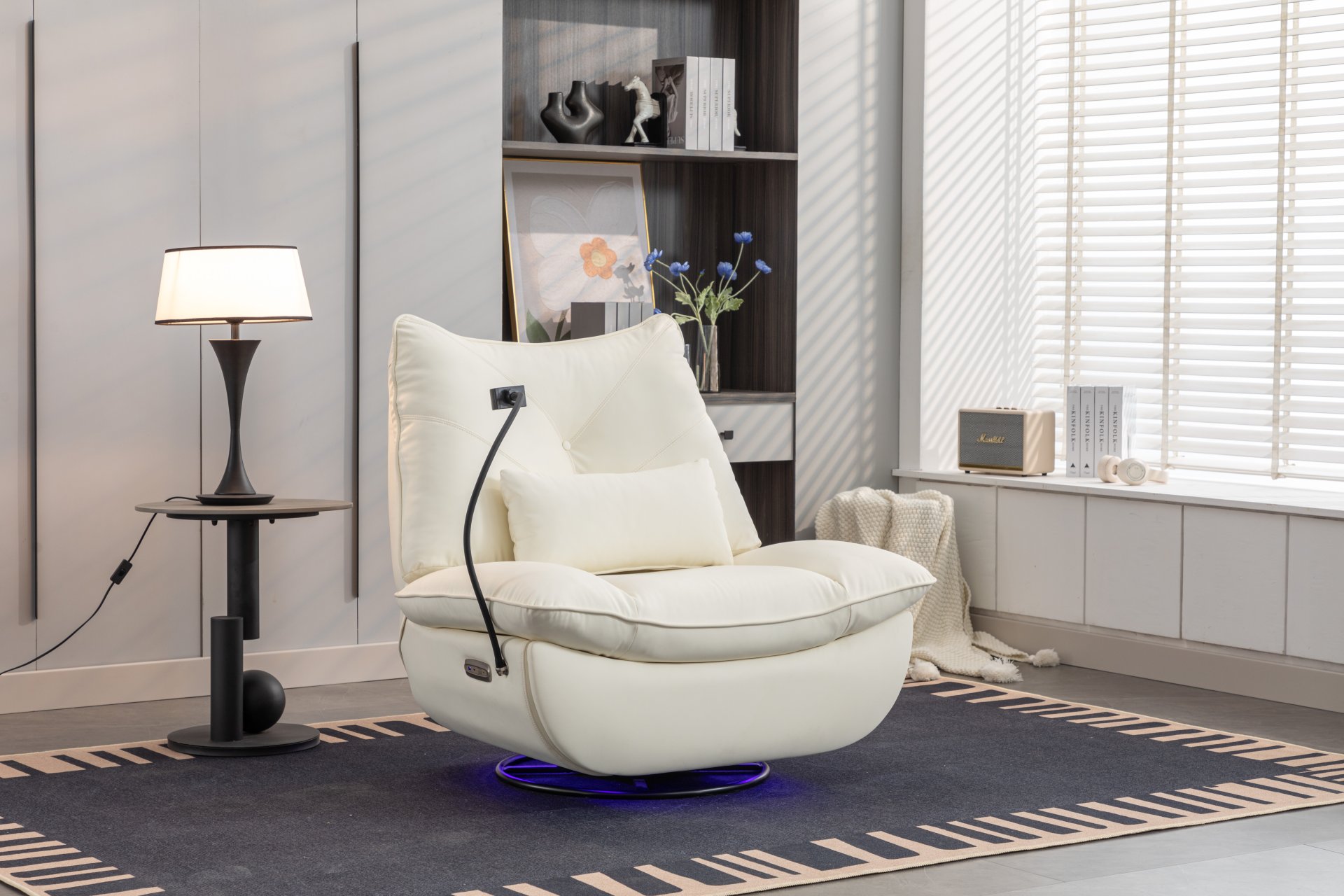 270 Swivel Glider Recliner Chair, Power Recliner Rocking Chair, USB Port Charge For Nursery Chair With Atmosphere Lamp For Living Room Bedroom Apartment - White - Image 3