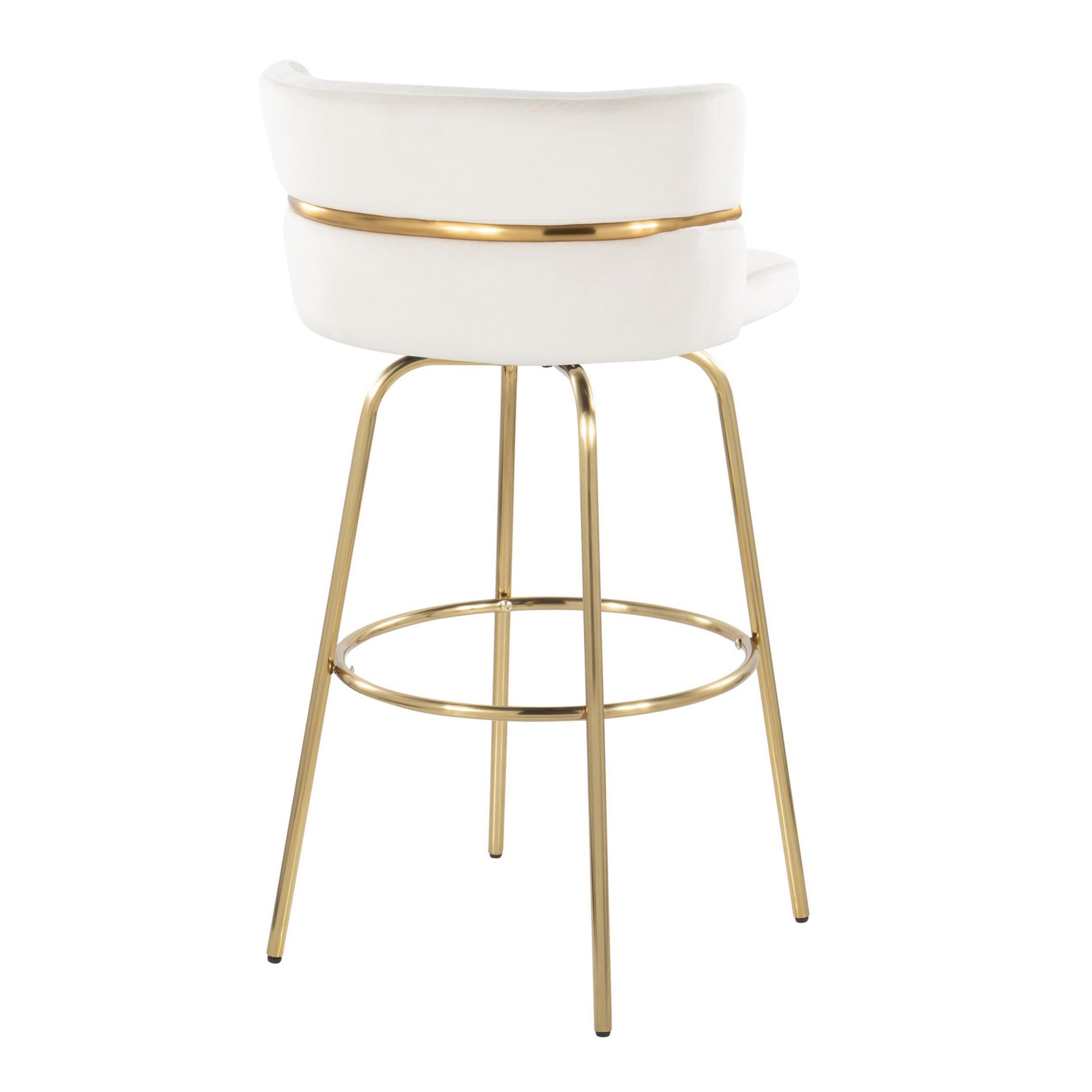 Cinch - Glam / Art Deco Fixed Height Barstool With Swivel With Round Footrest (Set of 2) - Gold / Cream - Image 4