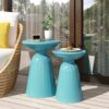 Serenita - Outdoor Iron Side Tables With Flared Design, (Set of 2) - Teal - Image 4