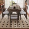 7 Piece Farmhouse Extendable Dining Table Set, Rustic Wood Table With Removable Leaf And 6 Upholstered Chairs For Dining Room - Brown - Image 4