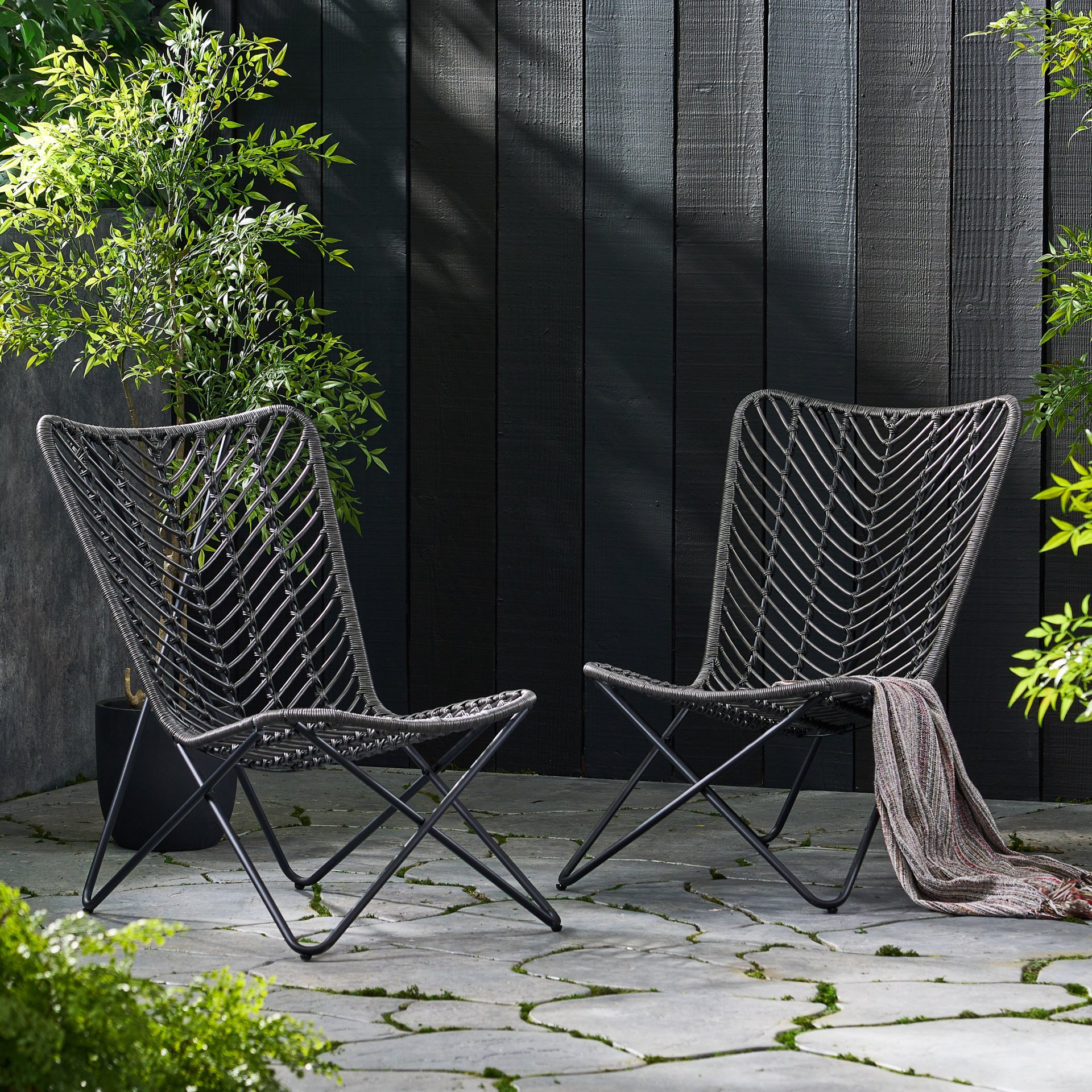 Outdoor Wicker Chair With Geometric Cross Base, (Set of 2) - Gray - Image 9