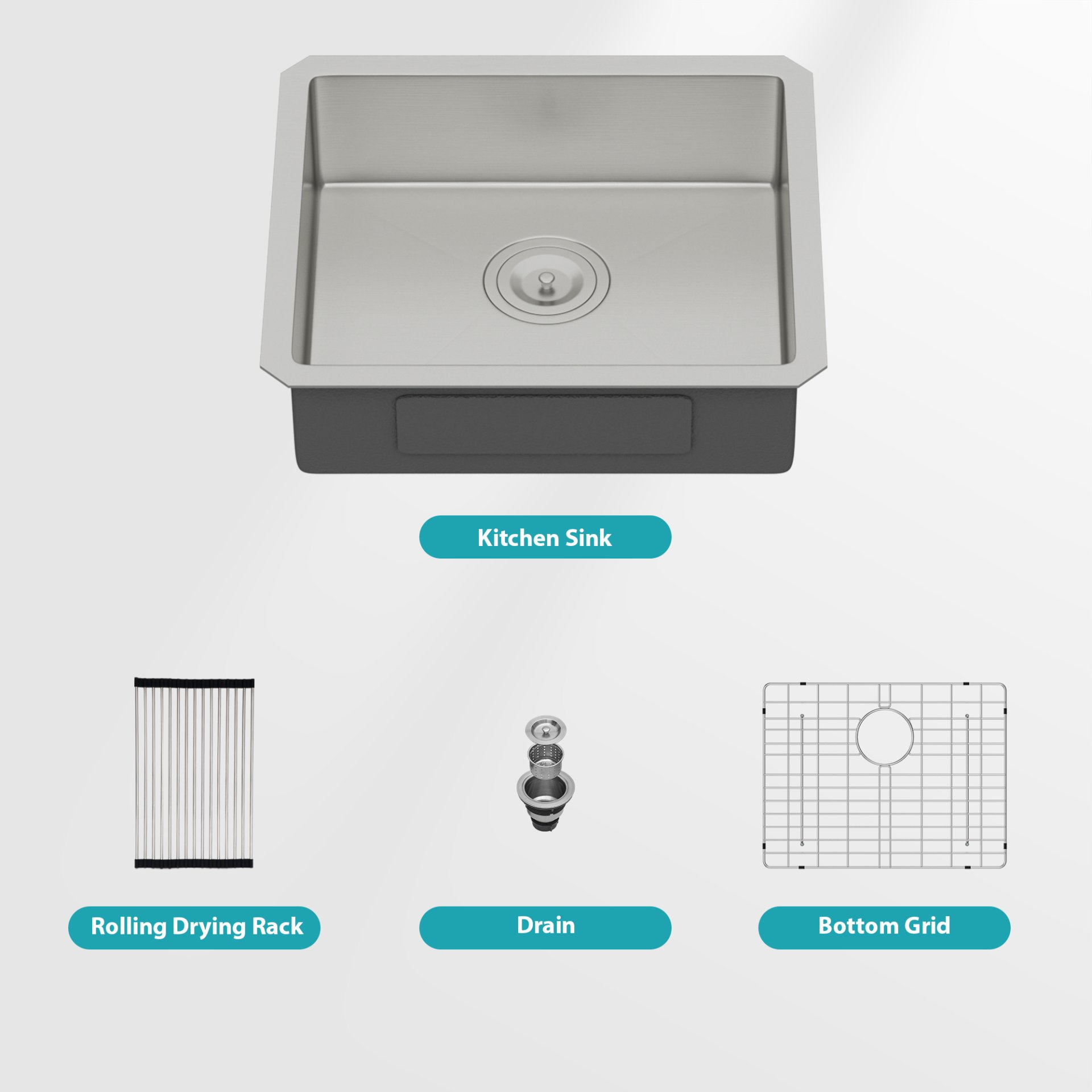 Ada Compliant - Undermount Kitchen Sink, Single Bowl Low Depth Basin, 16 Gauge T304 - Brushed Nickel - Image 11
