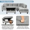 Modern Sectional Sofa With Storage Ottoman, L - Shape Couch With 2 Pillows And Cup Holders - Gray - Image 7