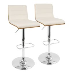 Vasari - Mid-Century Modern Adjustable Barstool With Swivel (Set of 2) - Chrome / Walnut / Cream