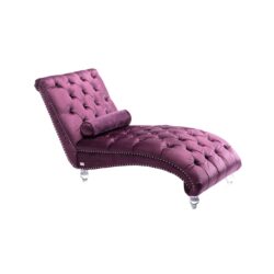 Velvet Chaise Lounge Indoor, Button Tufted Upholstered Chaise Lounge Chair With Pillow For Bedroom Living Room Office - Purple
