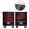 6 Drawer Multifunctional Tool Cart With Wheels, Metal Rolling Tool Cart Storage For Garage Workshop Warehouse Repair Shop With Stainless Steel Roof - Black / Red - Image 9
