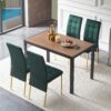 5 Piece Dining Set Including Velvet High Back Golden Color Legs Nordic Dining Chair & Creative Design Dining Table - Green - Image 3