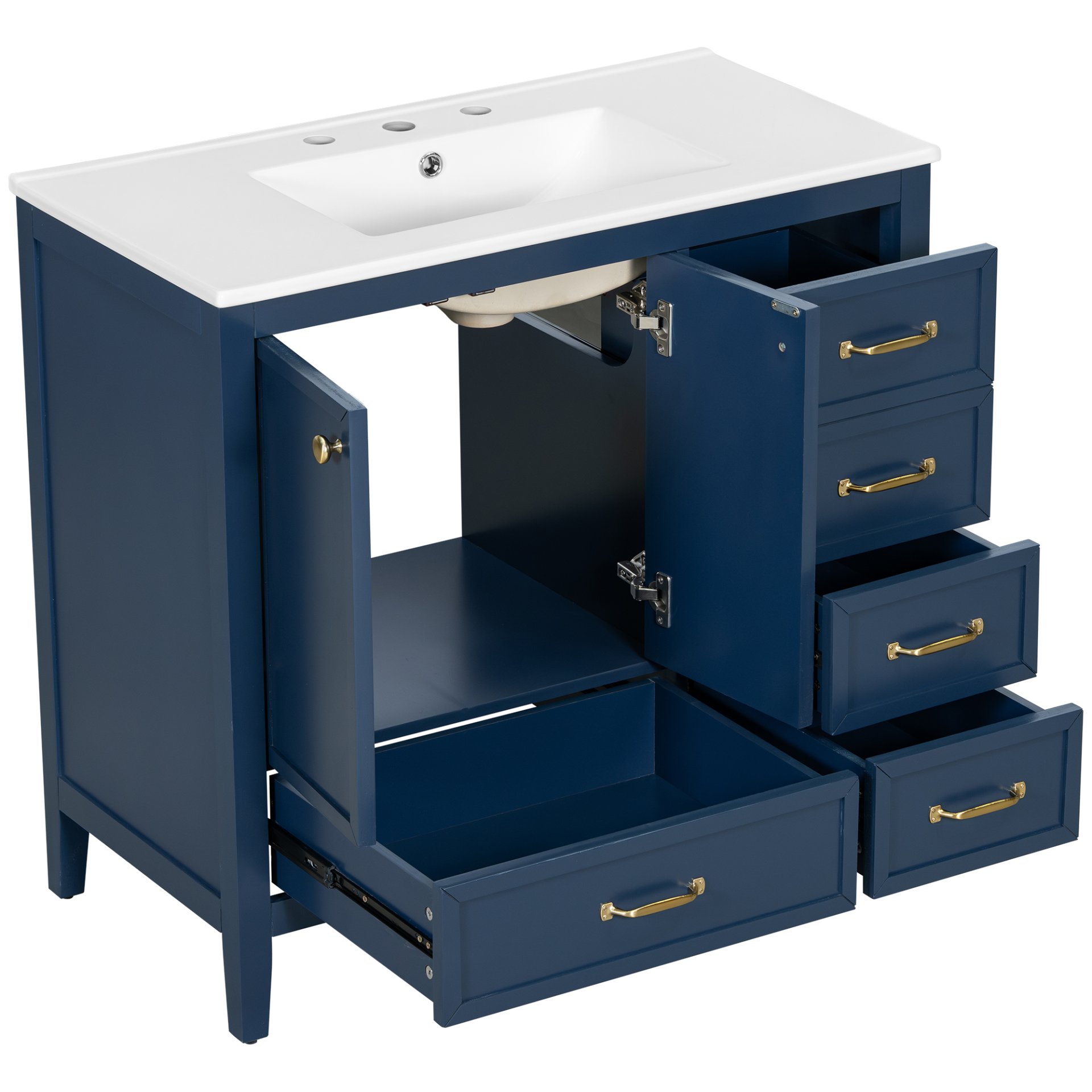 Elegant Vintage 36" Bathroom Vanity With Sink, Soft Closing Door, 4 Drawers Of Different Sizes Frame And Leg - Blue - Image 17