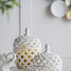Ceramic Lidded Jar With Lattice Design - White - Image 9