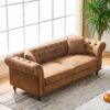 Chesterfield Sofa, High Roll Armrest Sofa, Upholstered Mid Century Modern Couch, 3 Seater Couch - Brown - Image 6