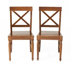 Acacia Wood Dining Chair With X Shaped Back (Set of 2) - Dark Oak