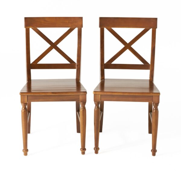 Acacia Wood Dining Chair With X Shaped Back (Set of 2) - Dark Oak