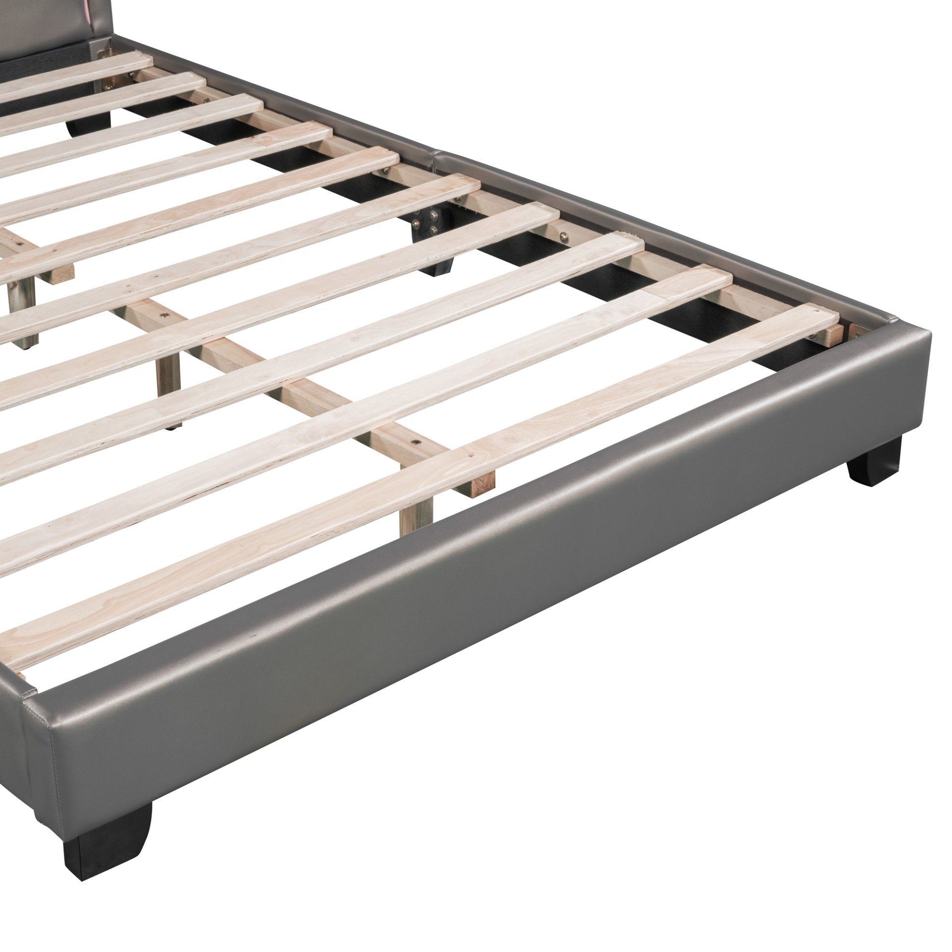 Full Size Upholstered Leather Platform Bed With Rabbit Ornament - Gray - Image 9