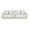 Upholstered Sofa With Console, 2 Cupholders And 2 USB Ports Wired Or Wirelessly Charged, Modern Linen Fabric Couches With 4 Pillows (4 Seat) - Beige - Image 26