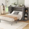 Full Size Murphy Bed With Shelves, Drawers And USB Ports - Gray - Image 16
