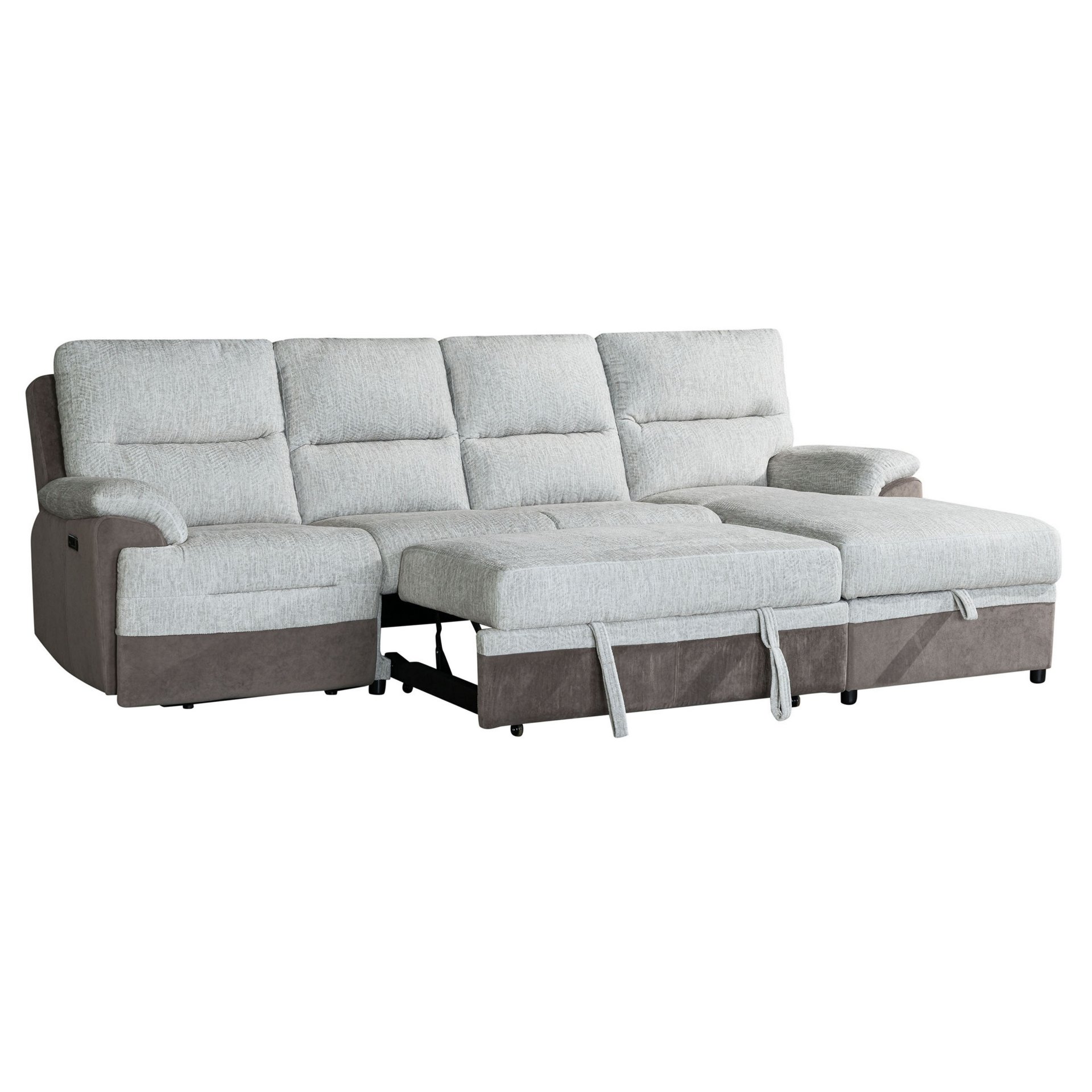 Kia - Sectional With Power And USB - Beige / Brown - Image 5