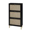 Modern Rattan 3 Door Shoe Rack Cabinet For Entryway Freestanding Black Storage Unit In Particle Board - Black - Image 7