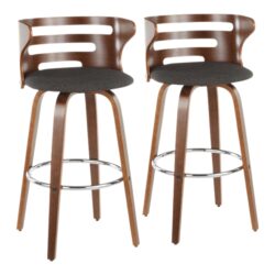 Cosini - Mid-Century Modern Barstool With Swivel (Set of 2) - Walnut / Charcoal