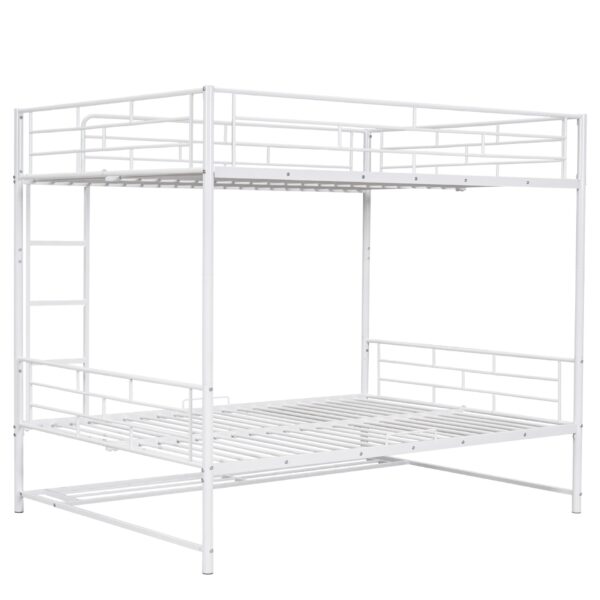 Full Over Full Bunk Bed With Shelf And Guardrails - White