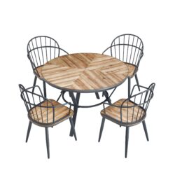 Contemporary Indoor Dining Set With Metal Legs, Birch, And Metal - Black / Natural
