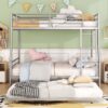 Full Long Over Queen Metal Bunk Bed With Trundle - Silver - Image 15