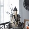 Cardboard Lighted Haunted House, Tabletop Holiday Halloween Decor, Battery Powered - Beige / Black - Image 4