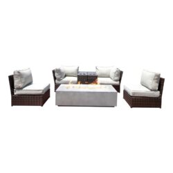 Outdoor Sofa Set With Cushions And Fire Pit, 4 Person Capacity - Espresso