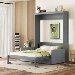 Queen Size Murphy Wall Bed With Cushion - Gray