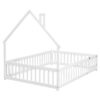 Full House-Shaped Headboard Floor Bed With Fence - White - Image 9