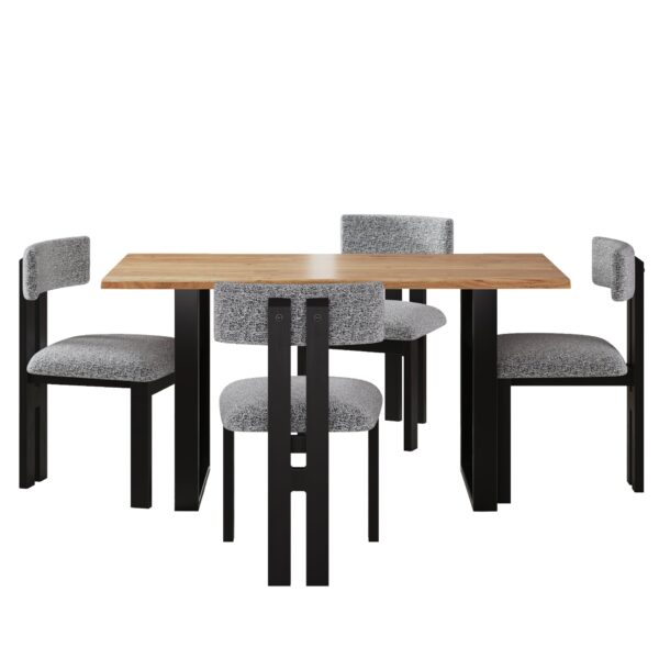 Mid Century 5 Piece Dining Set With Upholstered Metal Leg Chairs And Solid Wood Top Table - Black / White / Natural
