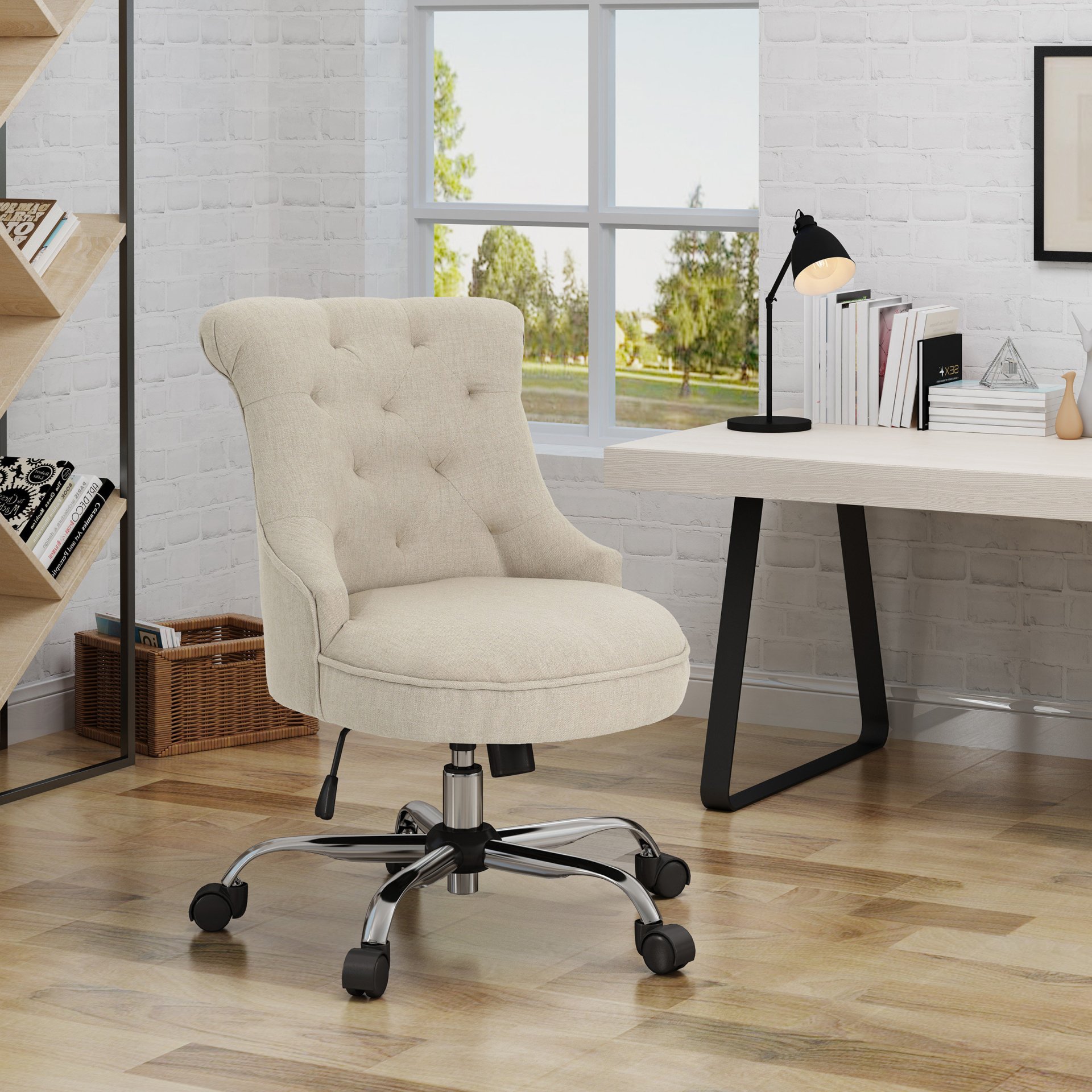 Fidelity - Upholstered Office Chair With Sloped Arms And Rolled Backrest - Wheat / Chrome - Image 8