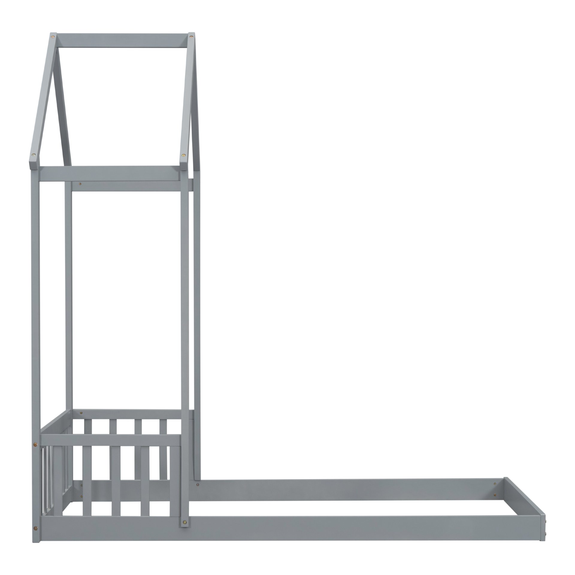 Twin House-Shaped Roof Headboard Floor Bed, (Without Slats) - Gray - Image 16