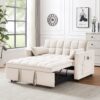 Modern Velvet Loveseat Futon Sofa Couch With Pullout Bedy Convertible Sleeper Sofa - Creamy White - Image 4