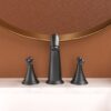 2 Handle Widespread Bathroom Faucet With Pop Up Drain And Water Supply Lines - Matte Black - Image 2